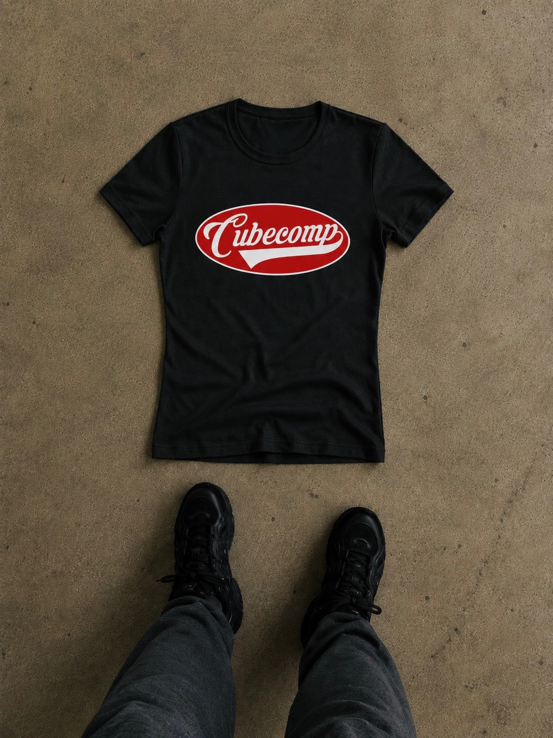 LADIES BLACK CUBE COMP TEE